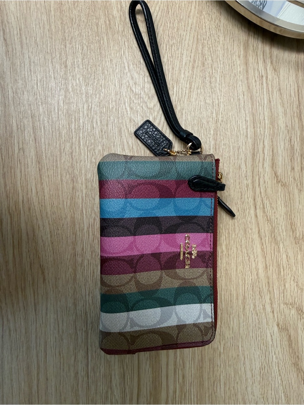 Coach Multicolor Signature Stripe Double Zip Wristlet Wallet